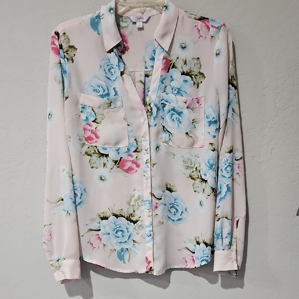 EUC Candies Pink Floral Button Down Shirt in Blue and Pink